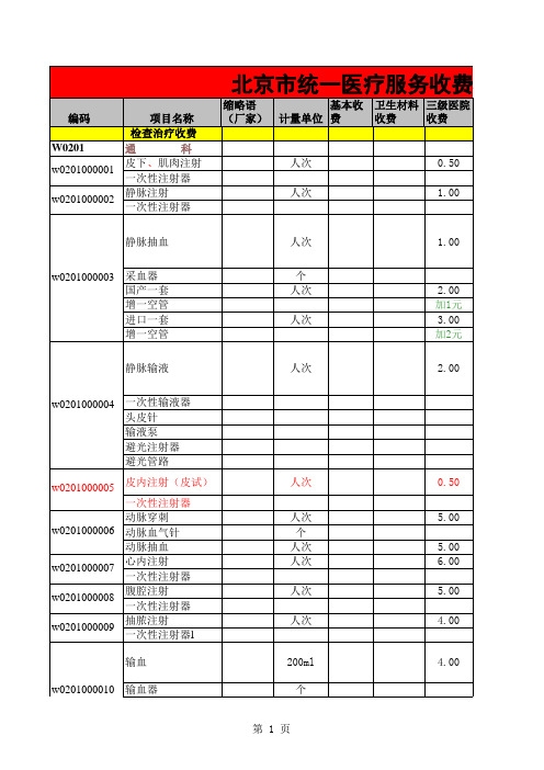 北京市统一医疗服务收费标准(大红本)