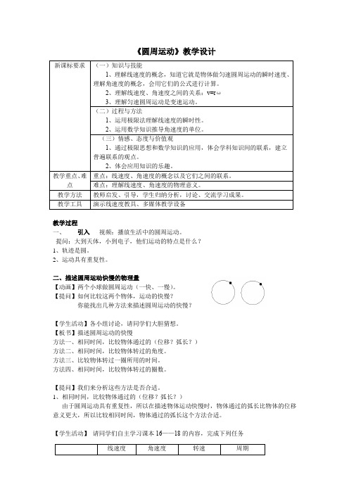 高中物理_圆周运动教学设计学情分析教材分析课后反思