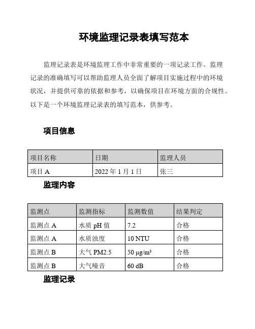 环境监理记录表填写范本