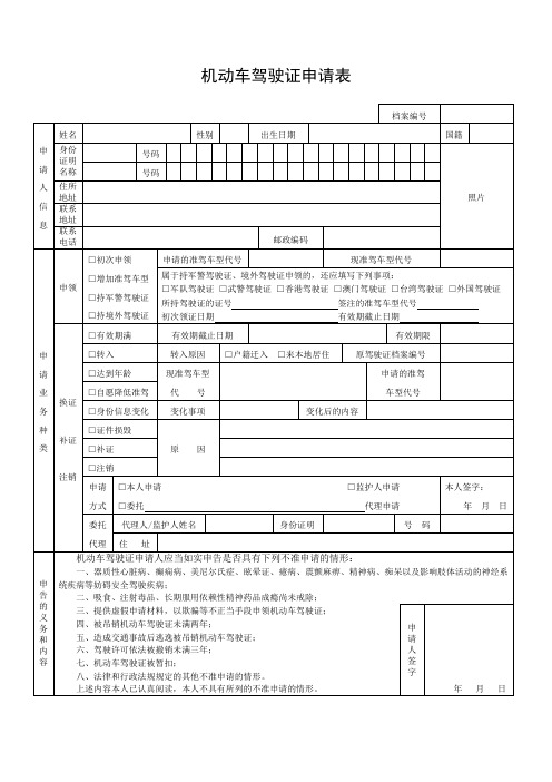 机动车驾驶证申请表格