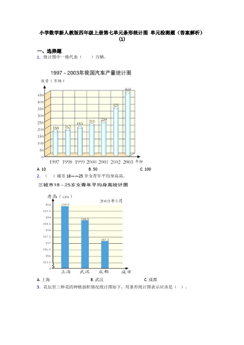 小学数学新人教版四年级上册第七单元条形统计图 单元检测题(答案解析)(1)