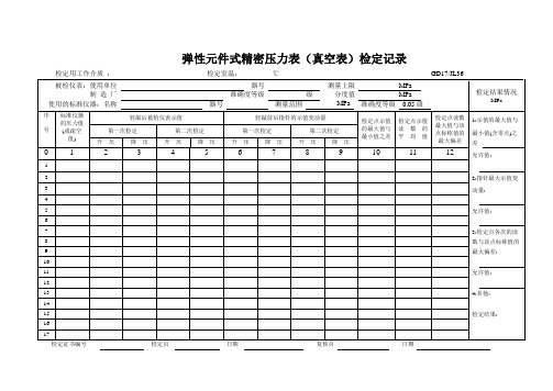 弹性元件式精密压力表(真空表)检定记录