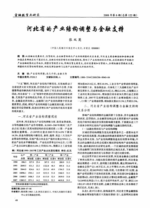 河北省的产业结构调整与金融支持