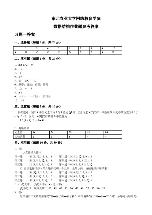 最新数据结构作业题参考答案