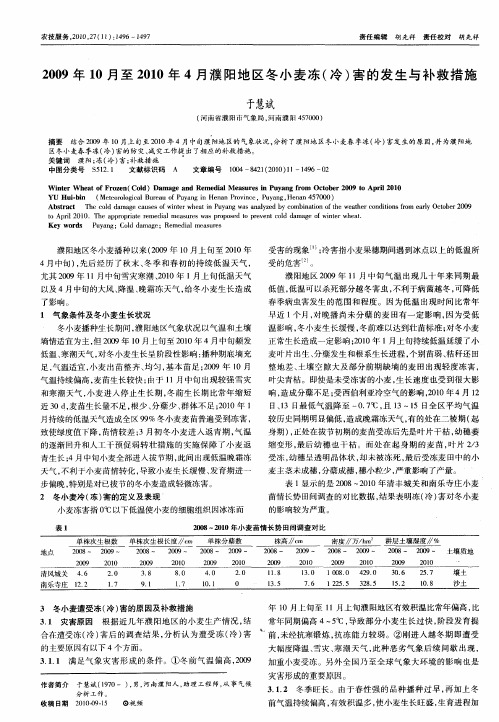 2009年10月至2010年4月濮阳地区冬小麦冻(冷)害的发生与补救措施