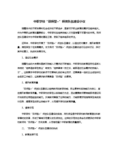 中职学校“双师型+”师资队伍建设小议