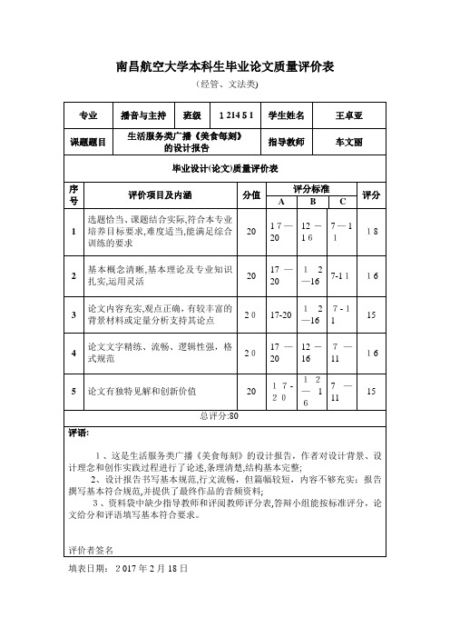 论文质量评价表