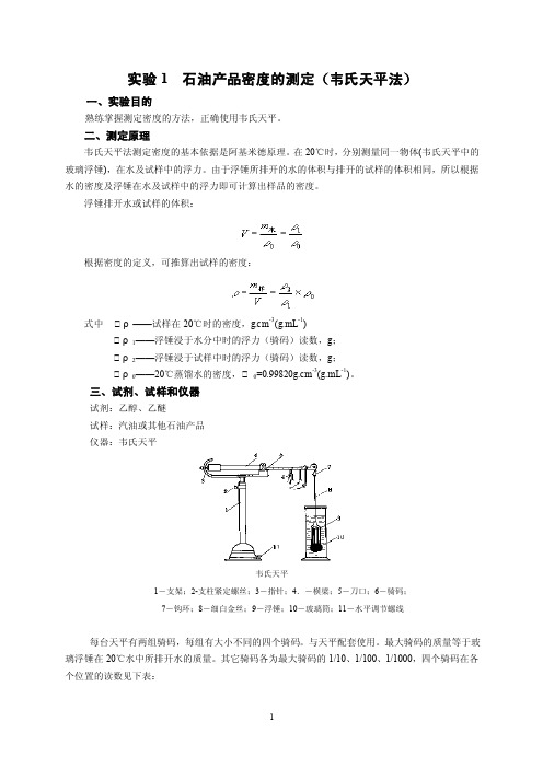 实验1石油产品密度的测定（韦氏天平）