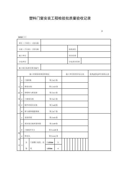 塑料门窗安装工程检验批质量验收记录