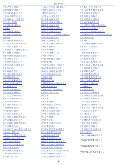 食品饮料生产制造企业名录