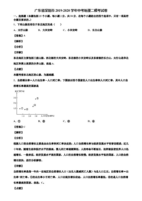 广东省深圳市2019-2020学年中考地理二模考试卷含解析