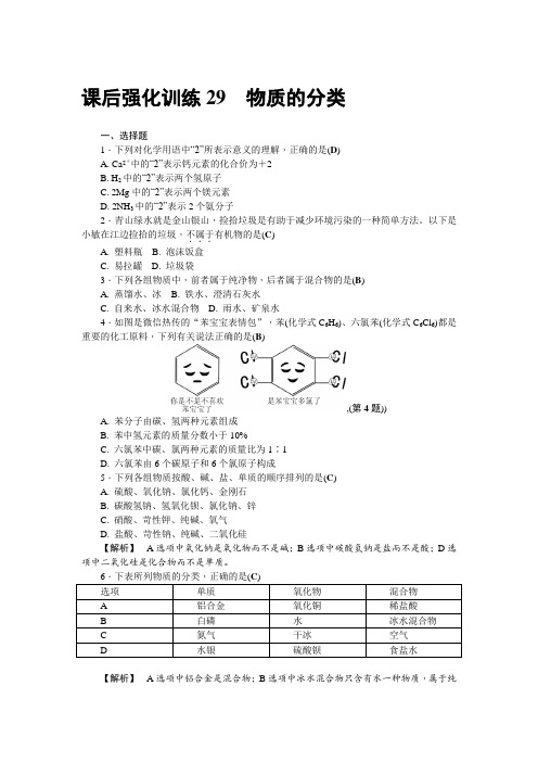 2019年浙教版科学中考复习强化训练37  化学反应的应用强化训练29  物质的分类