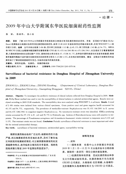 2009年中山大学附属东华医院细菌耐药性监测