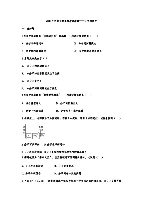 2021年中考化学复习考点精练——分子和原子