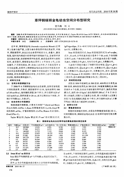 草坪铜绿丽金龟幼虫空间分布型研究