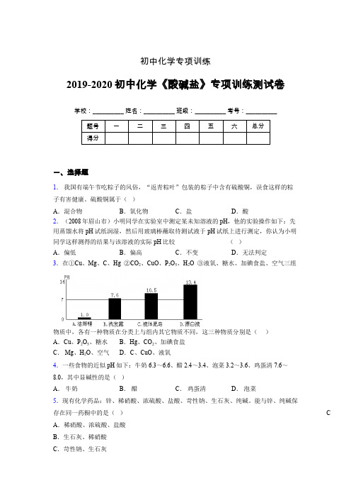 2019-2020学年初中化学《酸碱盐》专项训练模拟测试(含答案) (346)