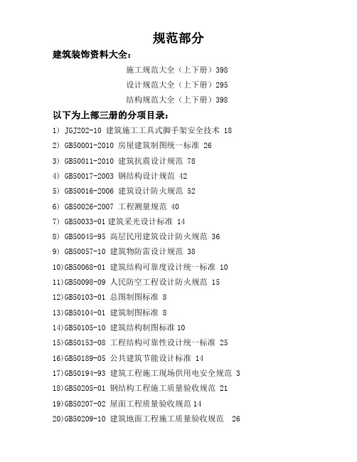 建筑装饰装修用规范及图集--书籍目录(大全)