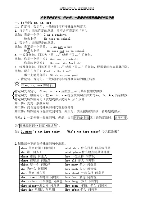 小学英语肯定句否定句一般疑问句和特殊疑问句的详解