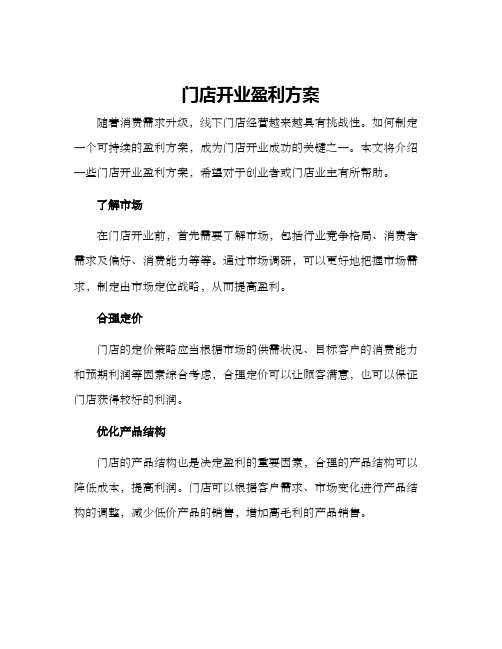 门店开业盈利方案