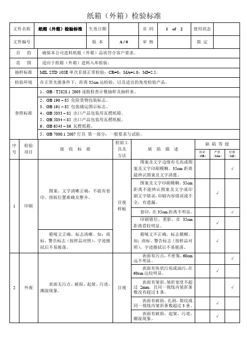 纸箱(外箱)检验标准