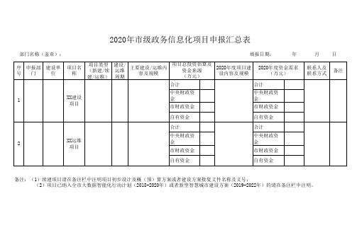 2020年市级政务信息化项目申报汇总表