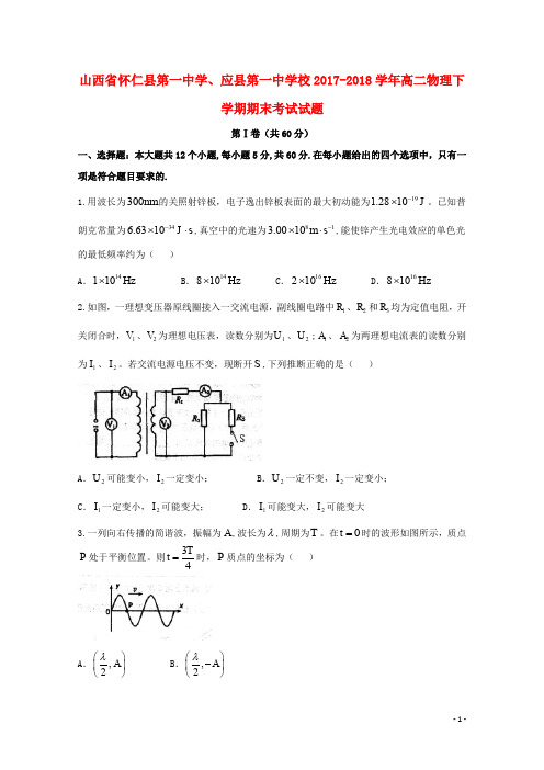 山西省怀仁县第一中学、应县第一中学校高二物理下学期期末考试试题