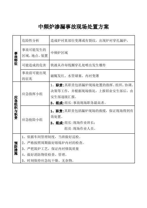 中频炉渗漏事故现场处置方案