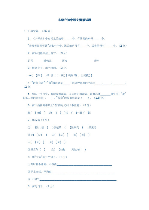 小学升初中语文模拟试题