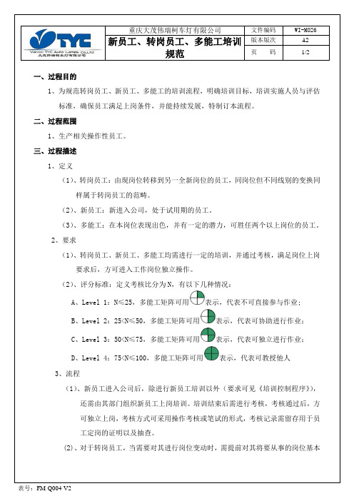 新员工、转岗员工、多能工培训流程正文