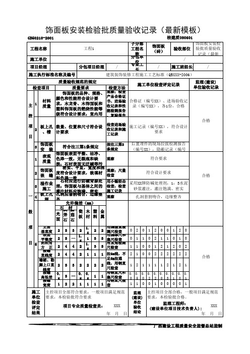 饰面板安装检验批质量验收记录(最新模板)