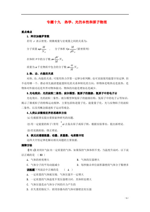 高考物理 重点难点例析 专题19 热学 光的本性和原子物理