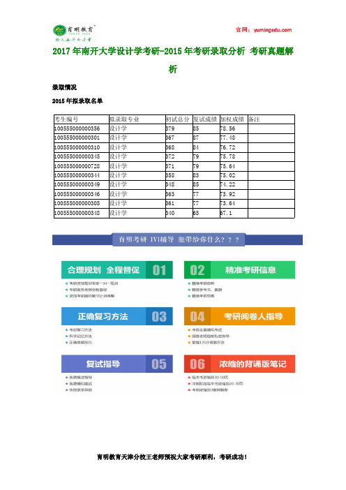 2017年南开大学设计学考研-2015年考研录取分析 考研真题解析