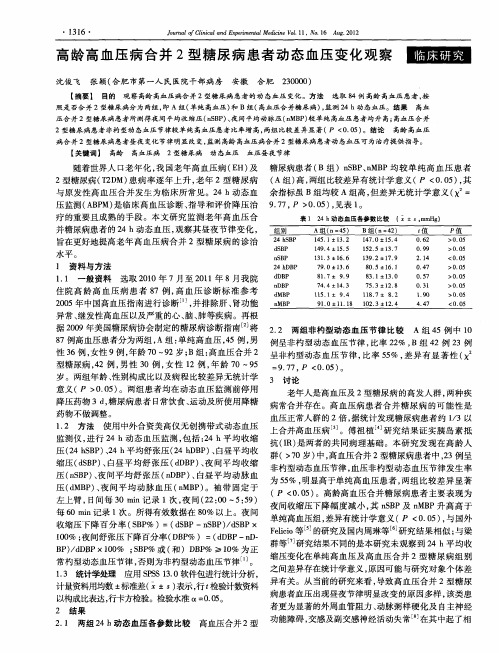 高龄高血压病合并2型糖尿病患者动态血压变化观察