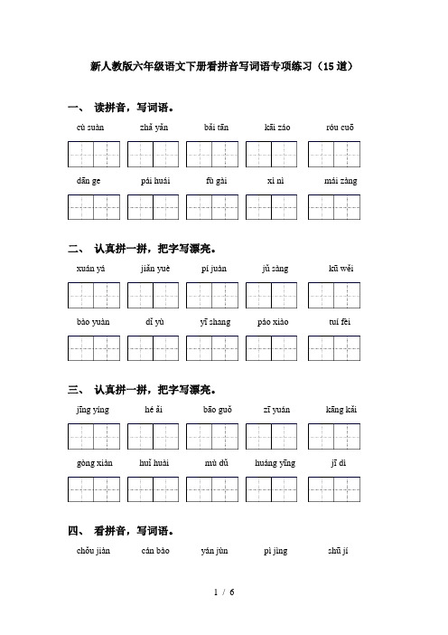 新人教版六年级语文下册看拼音写词语专项练习(15道)