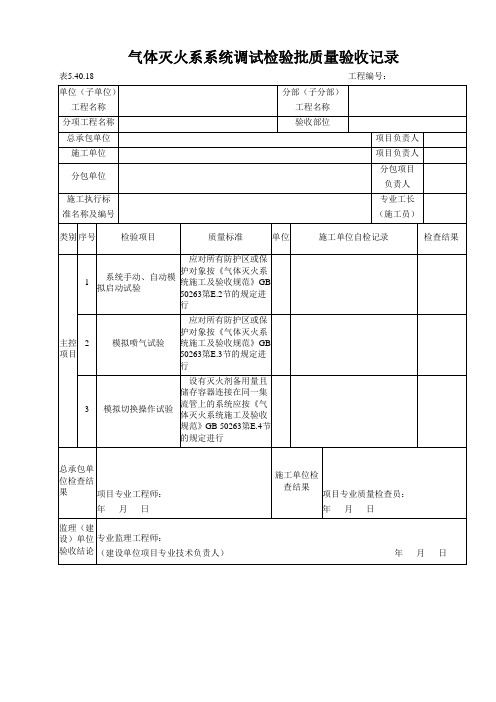 气体灭火系系统调试检验批质量验收记录