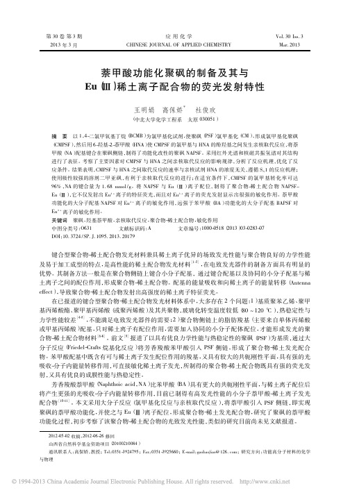 萘甲酸功能化聚砜的制备及其与Eu(Ⅲ)稀土离子配合物的荧光发射特性