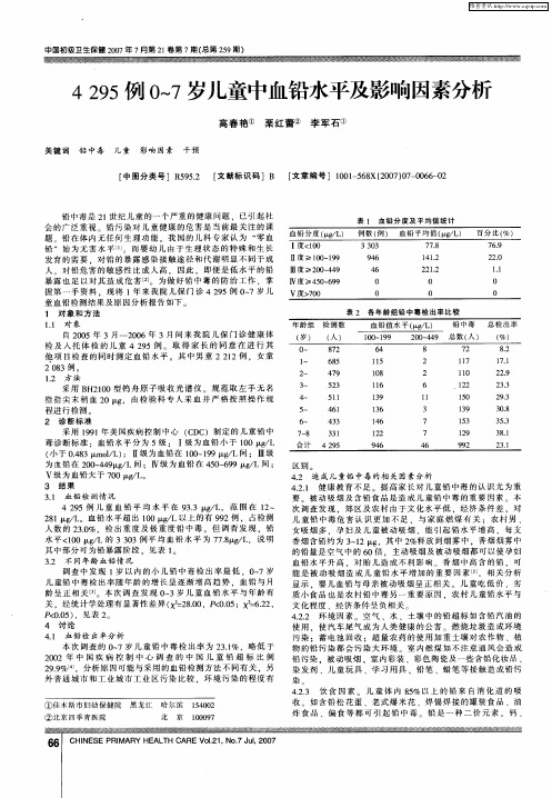 4295例0～7岁儿童中血铅水平及影响因素分析