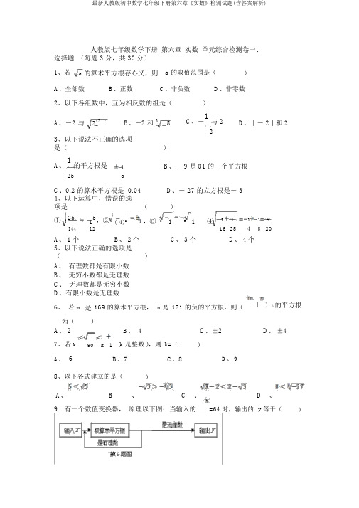 最新人教版初中数学七年级下册第六章《实数》检测试题(含答案解析)