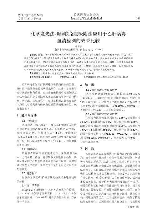 化学发光法和酶联免疫吸附法应用于乙肝病毒血清检测的效果比较