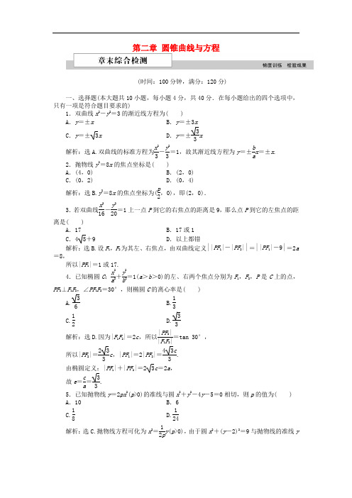 高中数学 第二章 圆锥曲线与方程单元测试1 北师大版选修11