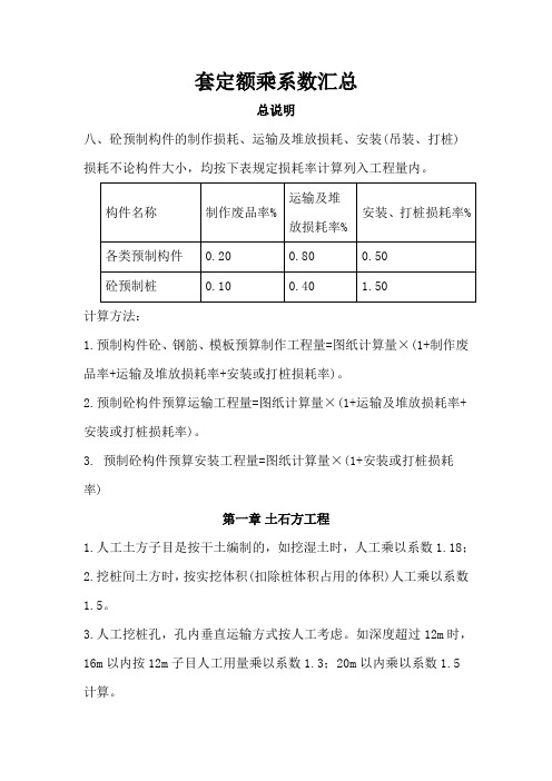 套定额乘系数汇总