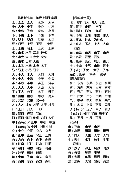 苏教版一年级上册语文总复习重难点