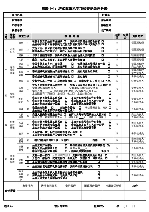 建筑起重机械专项检查记录评分表