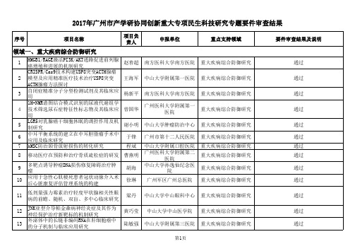 2017年广州产学研协同创新重大专项民生科技研究专题要件