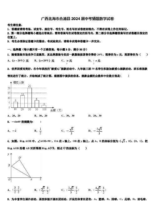 广西北海市合浦县2024届中考猜题数学试卷含解析