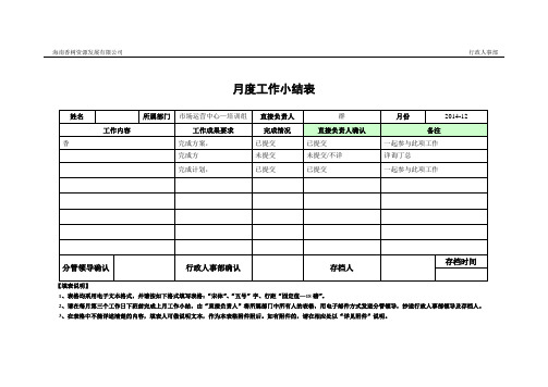 月工作小结表(模板)