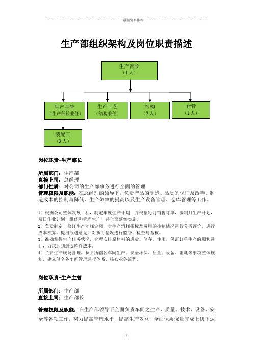 生产部组织架构图及岗位职责描述精编版