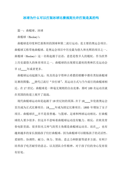 冰球为什么可以打架冰球比赛规则允许打架是真的吗