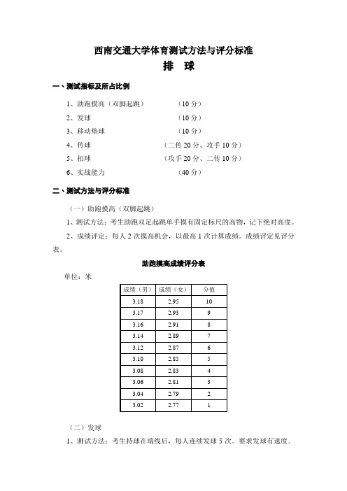 西南交通大学体育测试方法与评分标准