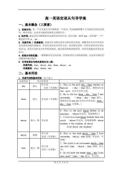 高一英语定语从句导学案